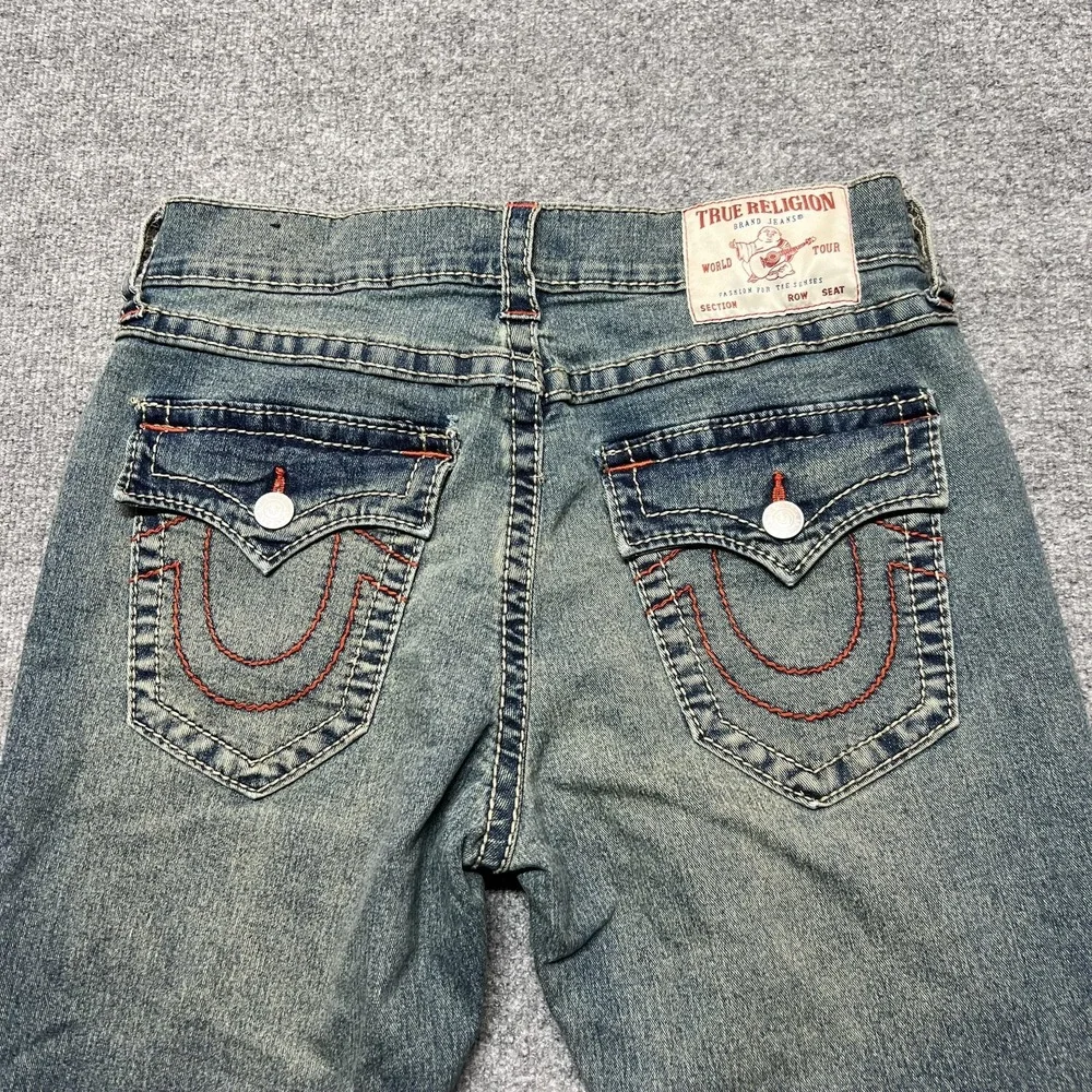 True Religion Jeans Mens 31x32 Blue Geno Big T Flap Slim Stretch Zip Fly